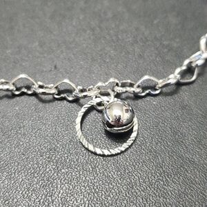 Silver tone open heart and bell bracelet anklet 8.5-10.5"